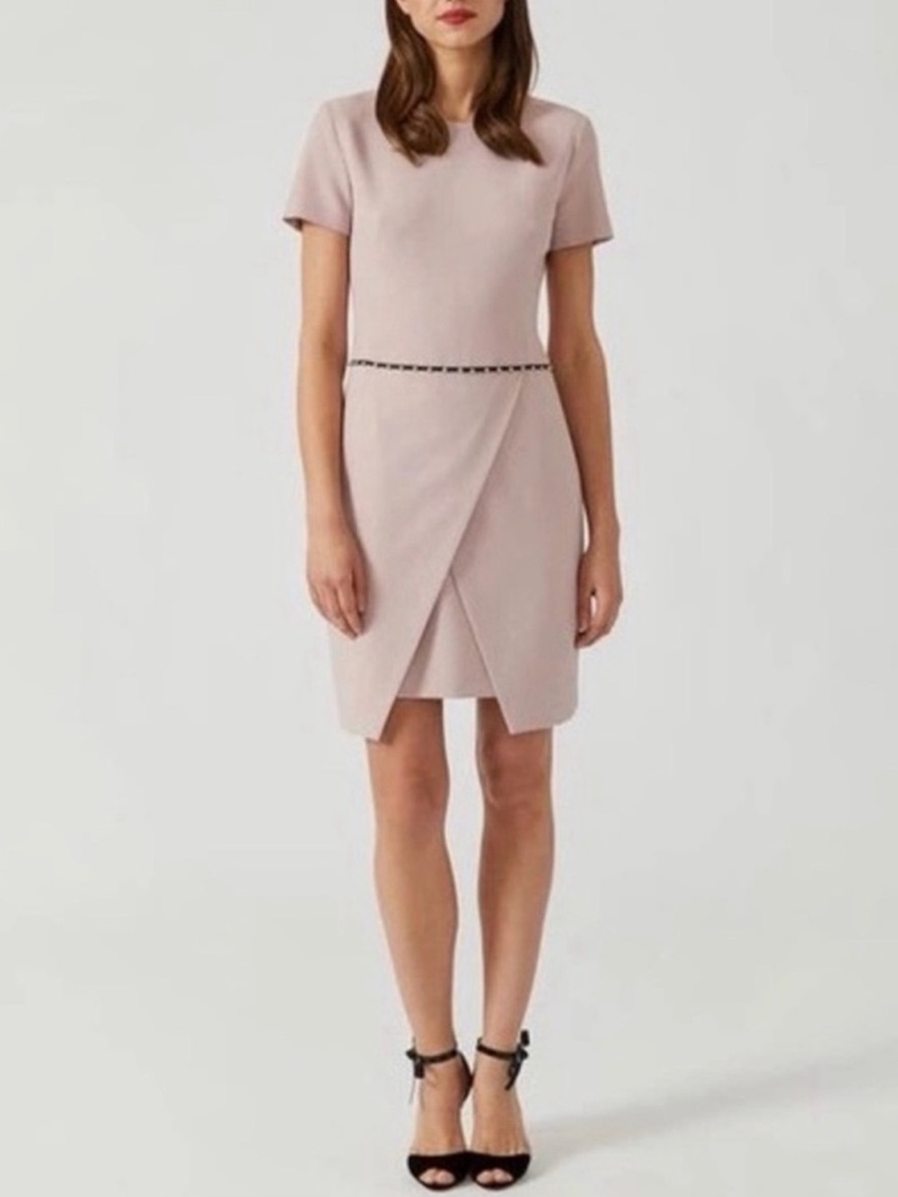 NWT EMPIRIO ARMANI Blush Pink Sheath Tulip Dress Studded Waist $775 MSRP